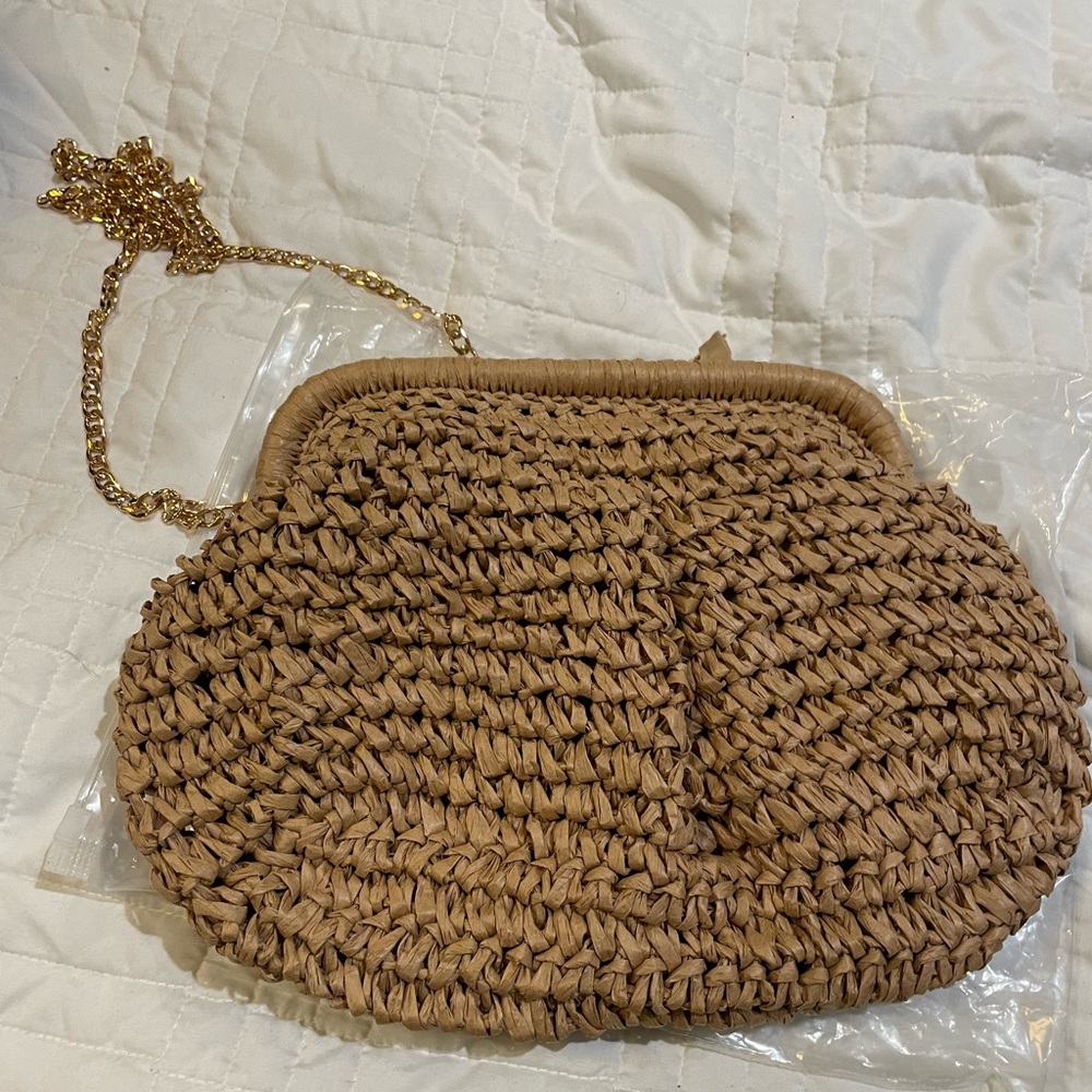 Elegant Tan Woven Clutch Bag